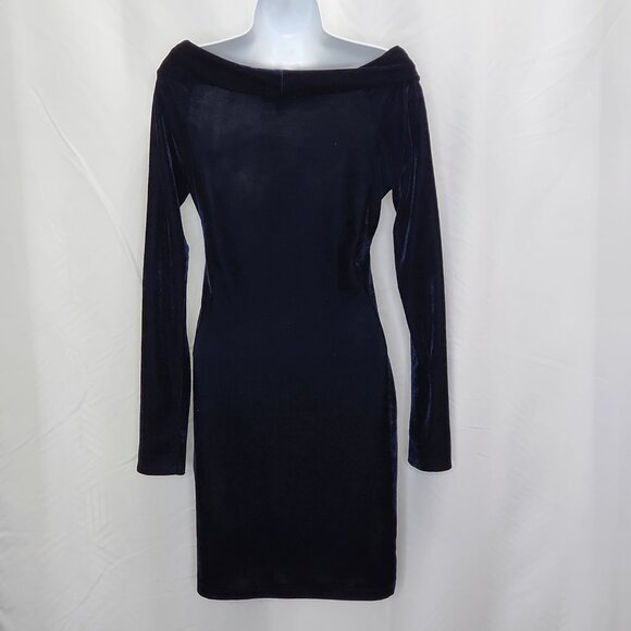Chelsea & Violet Velvet Off the Shoulder Dress Medium M Blue Crossover Goth B05X - Picture 2 of 5